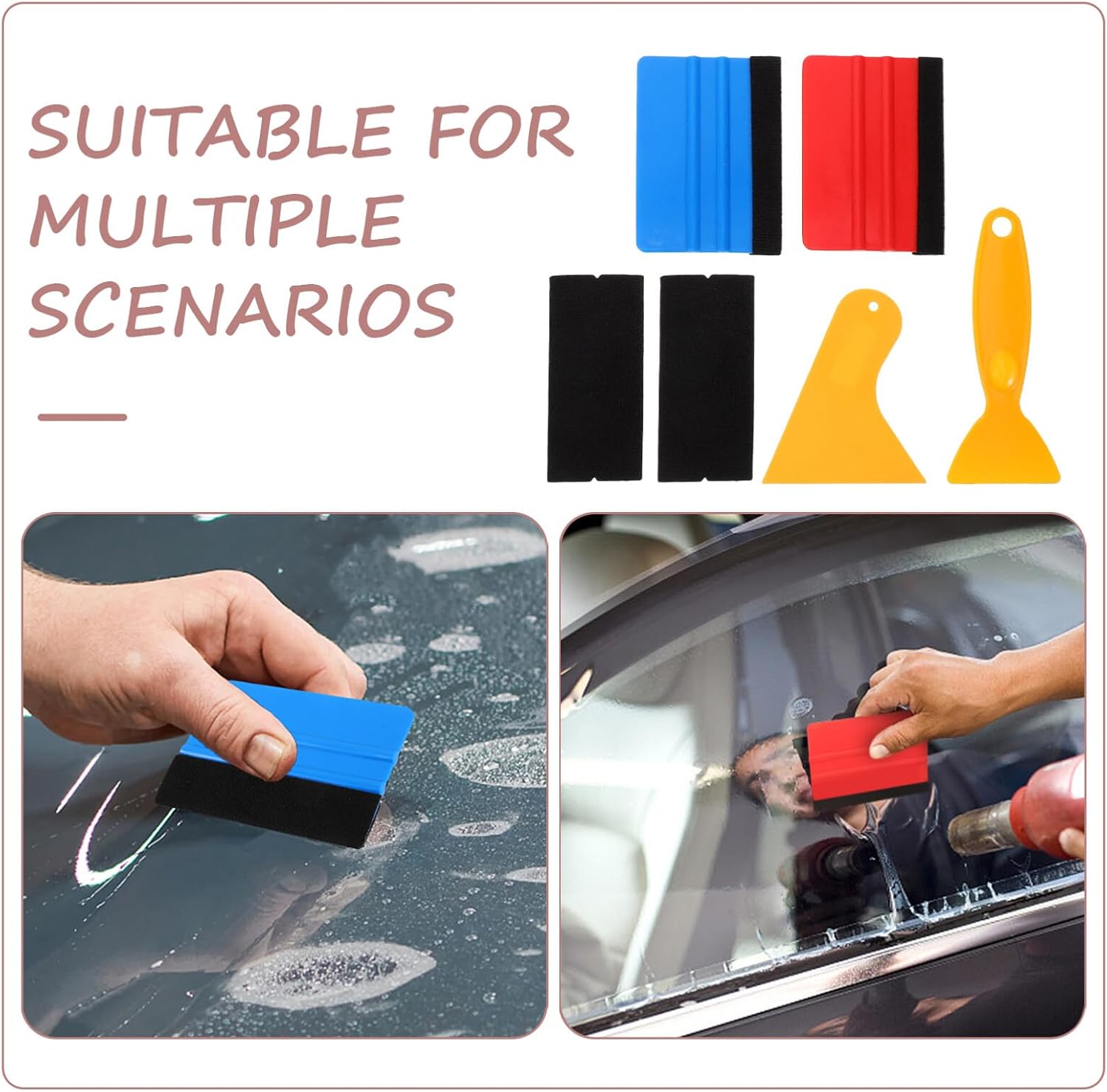 OUNONA 1set Vinyl Wrap Tool Set Window Tinting Kit Felt Edge Squeegees Scrapers for Film Application and Removal for Automotive Wrapping and Decals