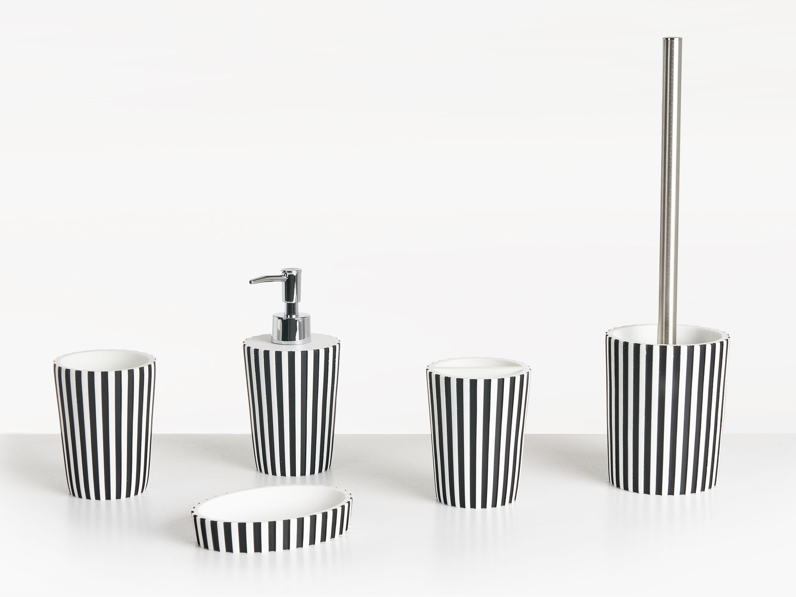 Conjunto de Accesorios de baño jabonera dispensador de jabón escobilla de Inodoro Vaso Soporte para cepillos de Dientes Blanco y Negro Lircay