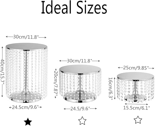 Miniatura 31 de Soporte redondo de metal para tartas con colgantes y cuentas de cristal, 12 pulgadas, soporte de decoración de pasteles dorado para mesa de postres