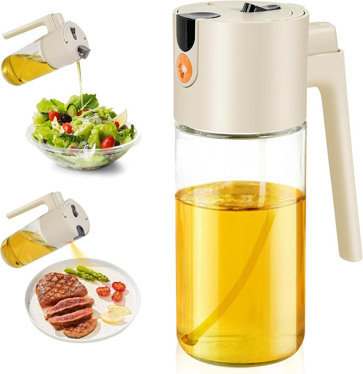 Oil Sprayer for Cooking with Leak-Proof Seal, One Touch Mist - 17oz Kitchen Oil Dispenser Bottle for Air Fryer, BBQ, Baking, Salad(White)