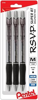 Pentel RSVP Super RT Ballpoint Pen, (1.0mm) Medium Line, Black Ink, 3-Pk - BX480BP3A
