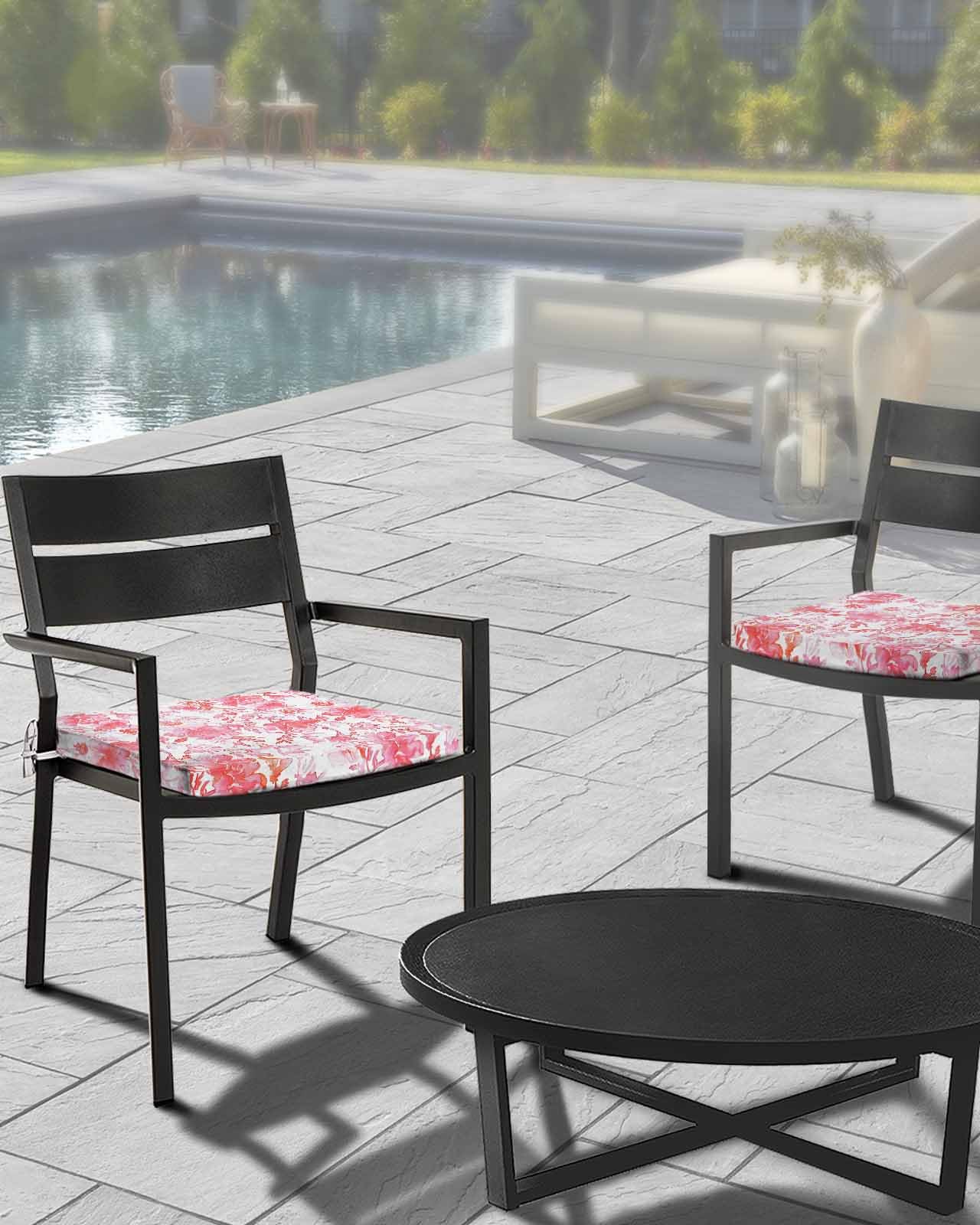 Edwiinsa Red Botanical Indoor/Outdoor Seat Cushions Cover,Waterproof Patio Chaise Lounge Cushion Cover for Beach Pool Side Chair Cushions 20x18x2 Pieces Abstract Watercolor Floral Leaves Plant