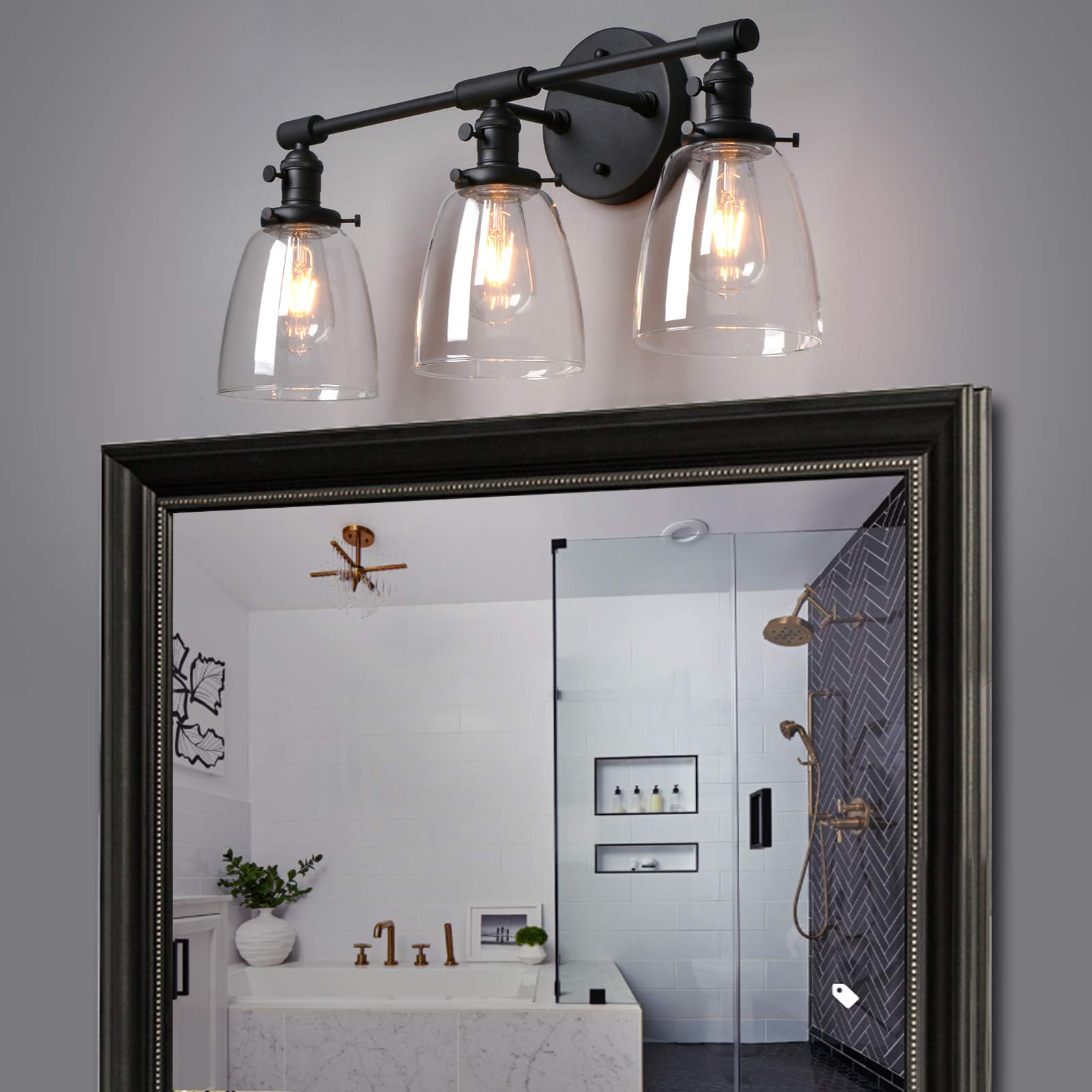 Phansthy 3 Glocke Retro Design Klar Glas Modernes Wandbeleuchtung Wandleuchten Vintage Industrie Loft-Wandlampen Antik Deko Design Wandbeleuchtung Küchenwandleuchte(Schwarz Farbe)
