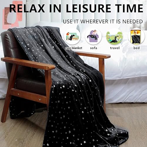 Miniatura 5 de NANPIPER Manta de vellón, manta suave y mullida con estampado de estrellas, tamaño individual de microfibra acogedora y lujosa, 65 x 80 pulgadas,