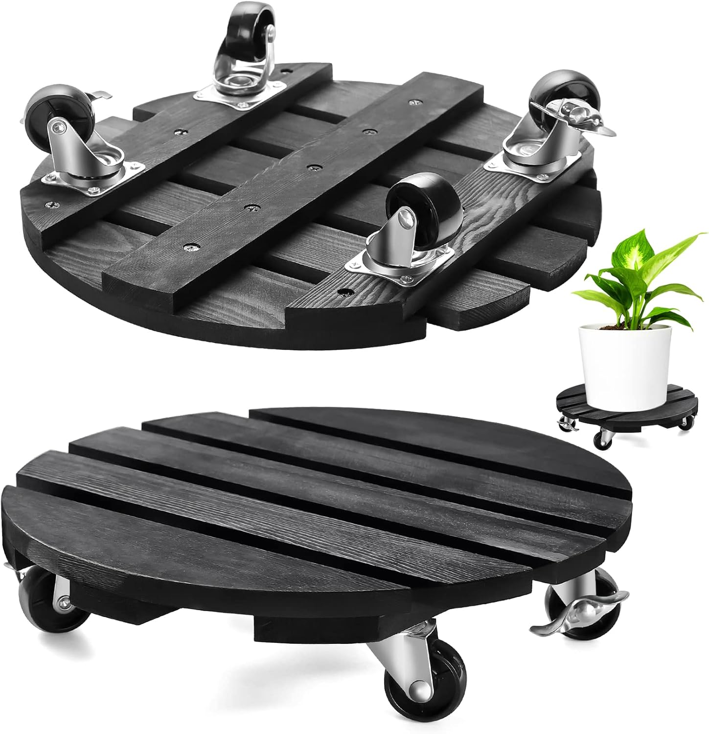 2 Pack 12" Plant Caddy Plant Stand with Wheels Heavy Duty