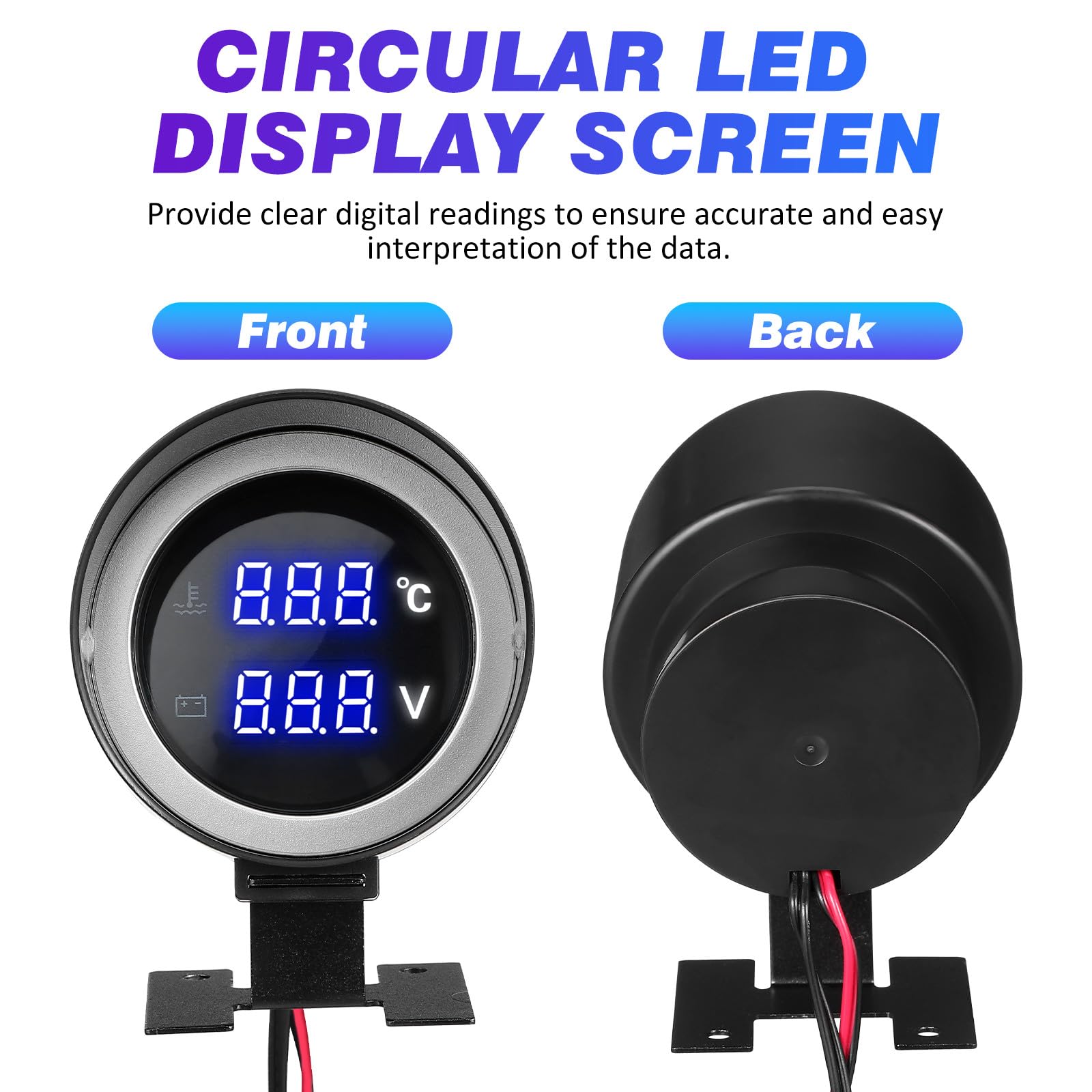 Vaguelly Medidor Digital de Temperatura y Voltaje de Agua para Coche y Moto Luz LED Azul, Instalación DIY Rápida Adaptador, Monitor Dual y Compatible Sistemas Eléctricos de Vehículos y