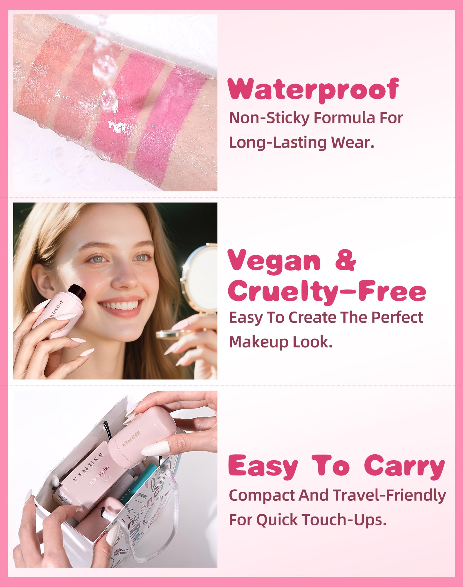 Tinte gelatina para mejillas y labios, rubor de acuarela, maquillaje multiusos, tinte para mejillas, labios y ojos, color ligero, transparente y construible, fórmula vegana, libre de crueldad 3