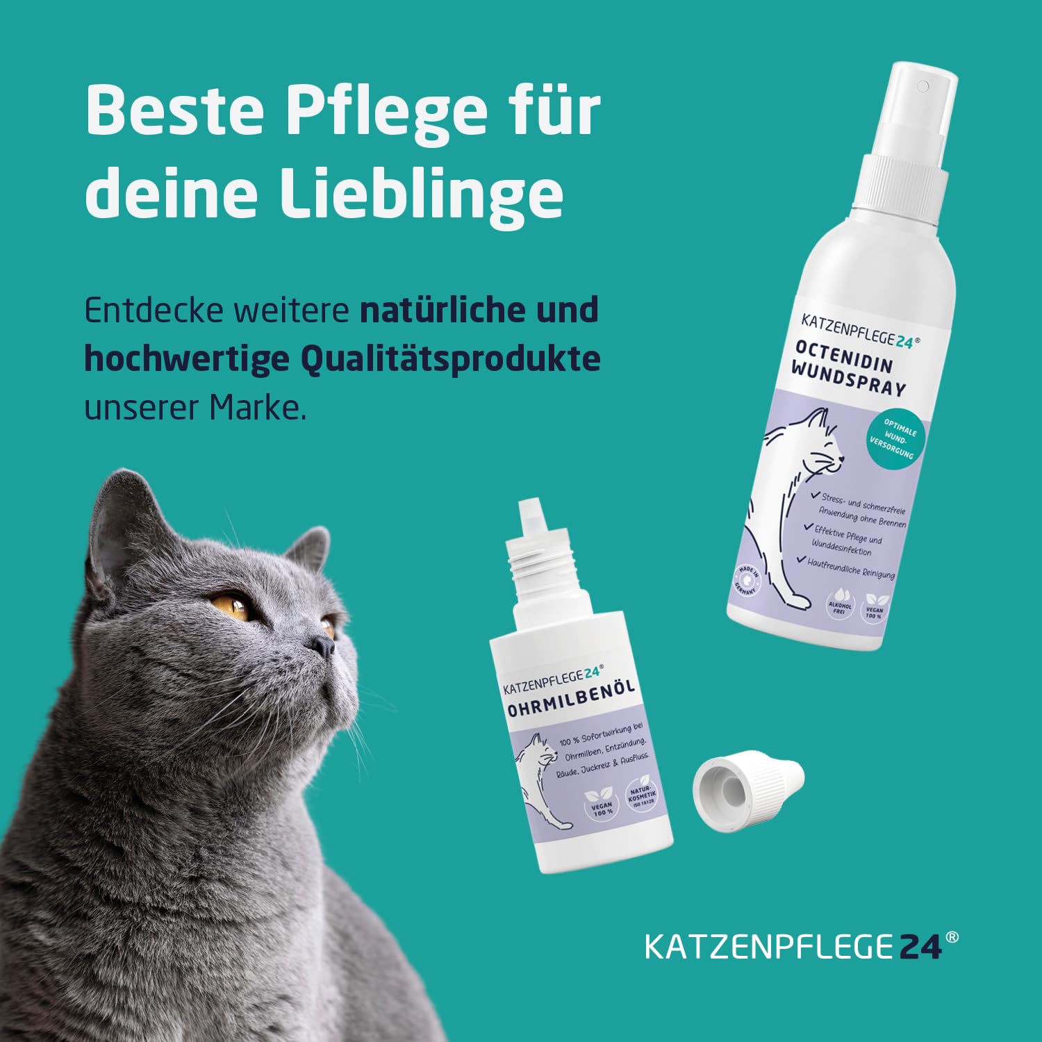 Ohrentropfen für Katzen gegen Ohrmilben, Juckreiz & Ohrentzündungen 50ml - Natürliche Sofortwirkung inkl. sanfter Ohrenpflege für Katzen - Ohrmilben Katze