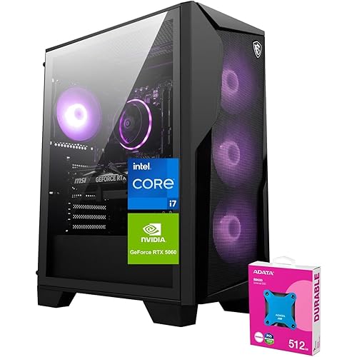 msi Codex R2 RTX 5060 Ti Gaming Tower Desktop, Intel Core i7-14700F, 32GB DDR5 RAM, 2TB SSD, DP, RGB Backlit KB & Mouse, RJ-45, Bundle with Adata 512GB SD620 SSD, Wi-Fi 7, Win 11 Home, Black