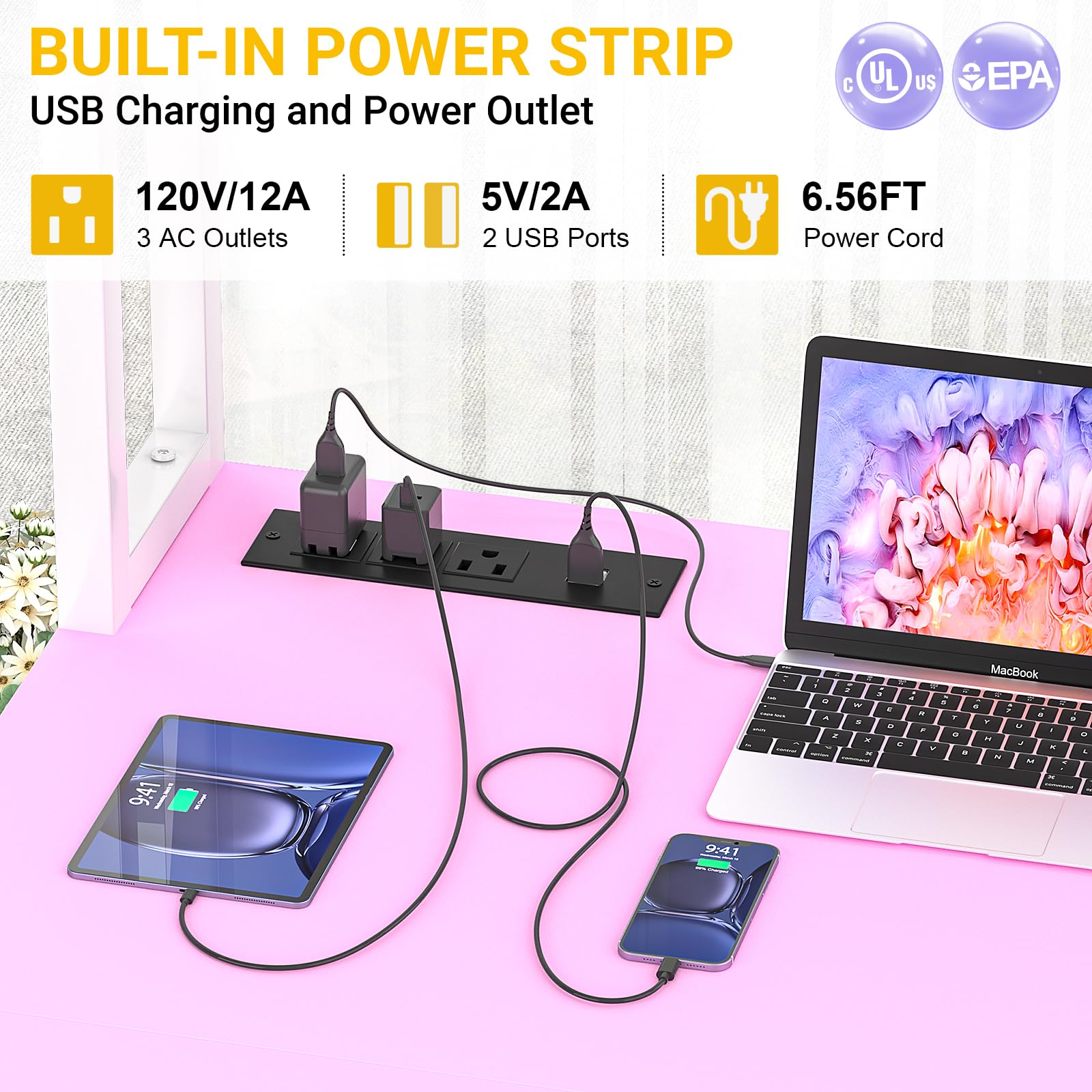 Aheaplus L Shaped Desk with Power Outlet, L Shaped Gaming Desk with Led Light & Hutch, Reversible Home Office Desk, Corner Computer Desk Writing Desk with Monitor Stand & Storage Shelves,: Pink