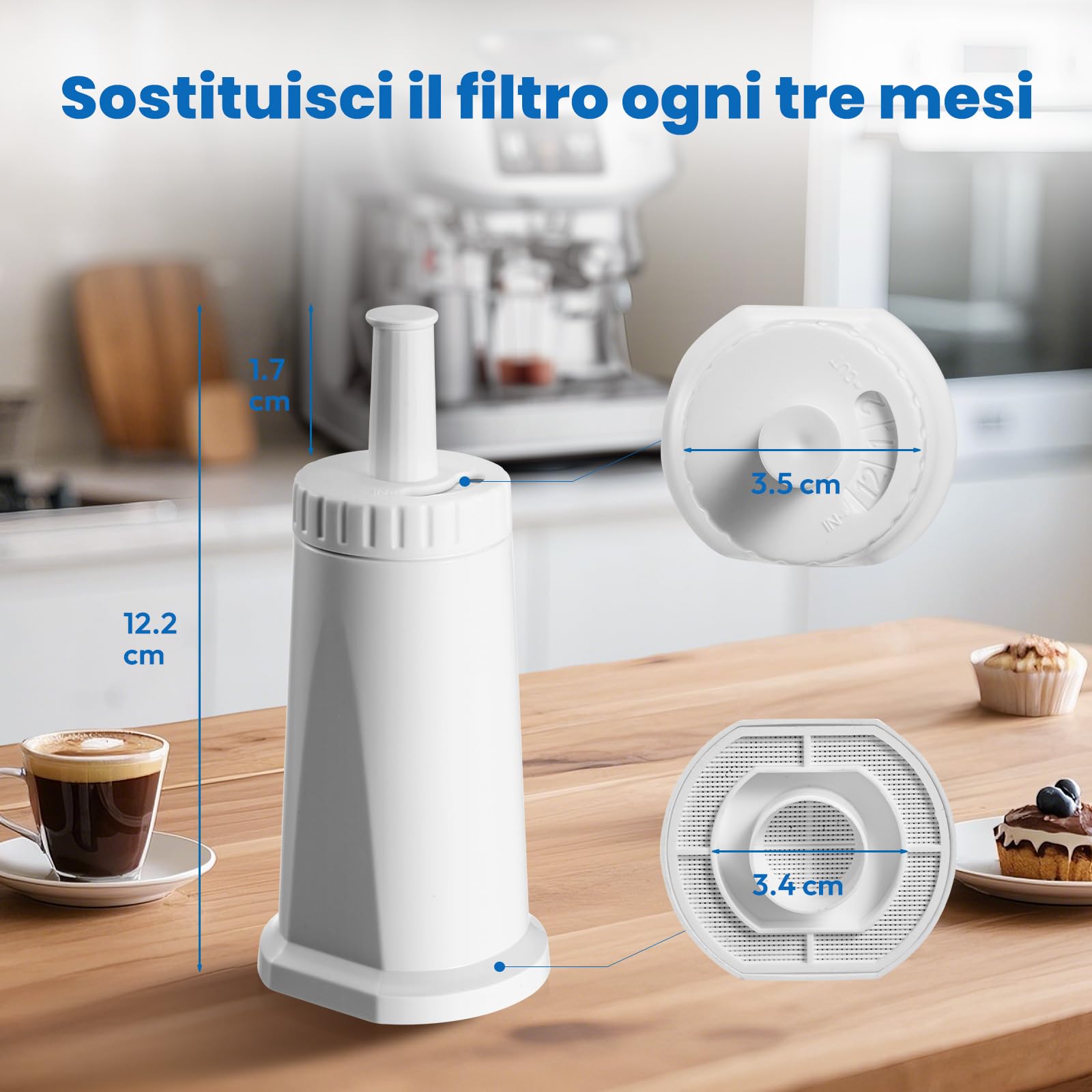 Filtro d'acqua per macchina da caffè Sage® SES008WHT0NEU1, BES008, compatibile con Barista SES810/SES875/SES880/SES920/SES980/SES990/SES450/SES500 (6)
