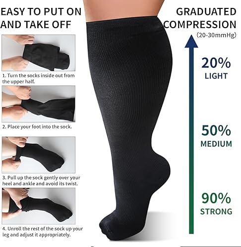 Miniatura 6 de Calcetines de compresión de talla grande para mujeres y hombres, medias de compresión hasta la rodilla de 20-30mmHg, calcetines de soporte, XL-4XL