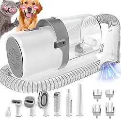 Kit de cuidados com o cão, 7 ferramentas de cuidados com o animal de estimação, aspirador de pó e cortador de unhas para cães, triturador e escova para cães para remoção de pelos, 110V