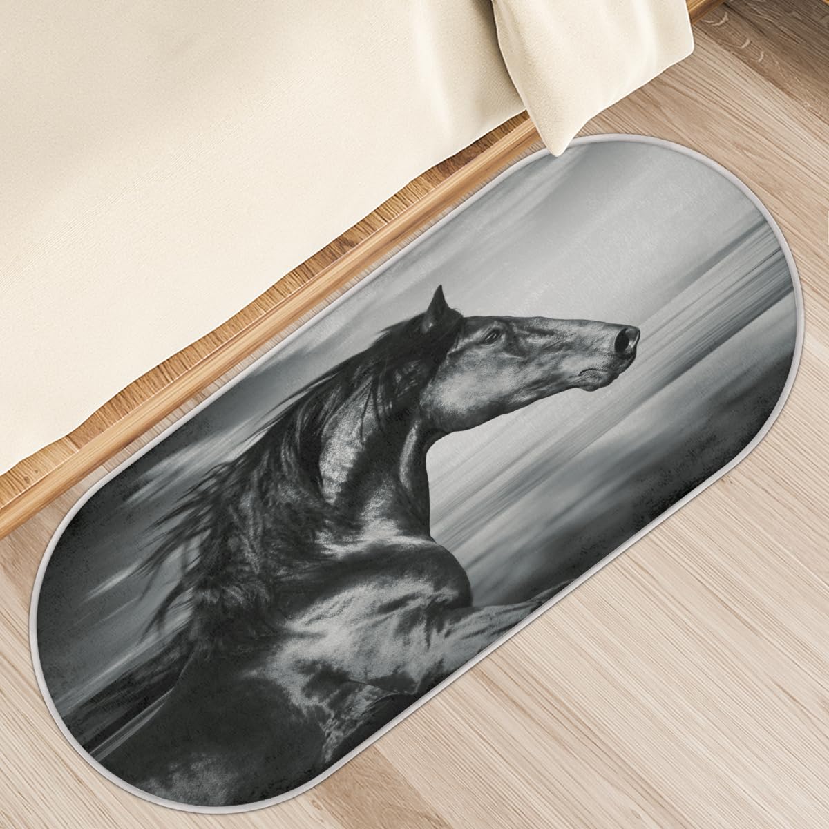 Tapis de sol antidérapant 50 x 120 cm poils longs TropicalLife noir et blanc intérieur maison