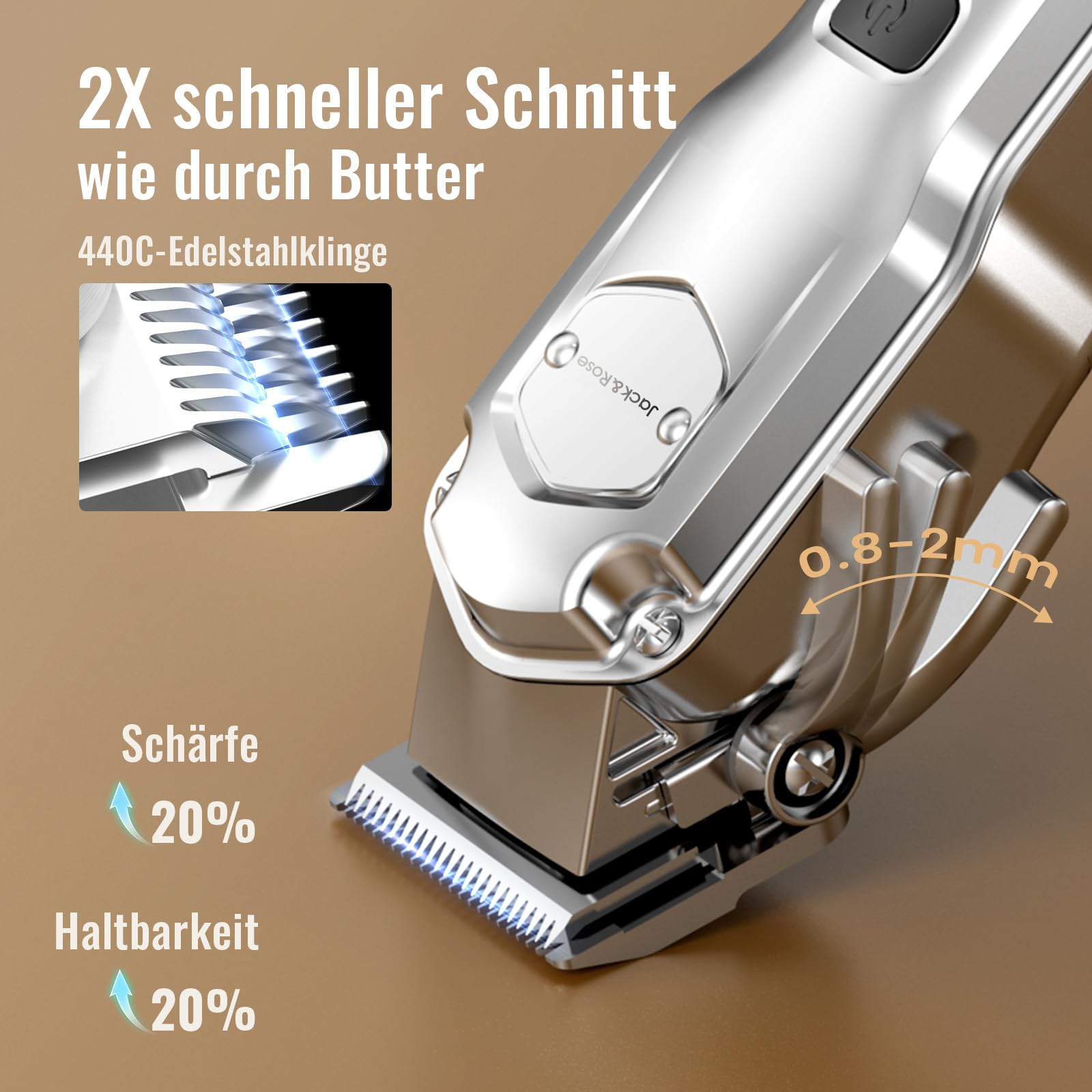 Jack & Rose Haarschneidemaschine, kabellos profi Haarschneider, IPX7 Wasserdicht elektrischer Friseur Rasierer, USB wiederaufladbar Haar und Bartschneider für Männer