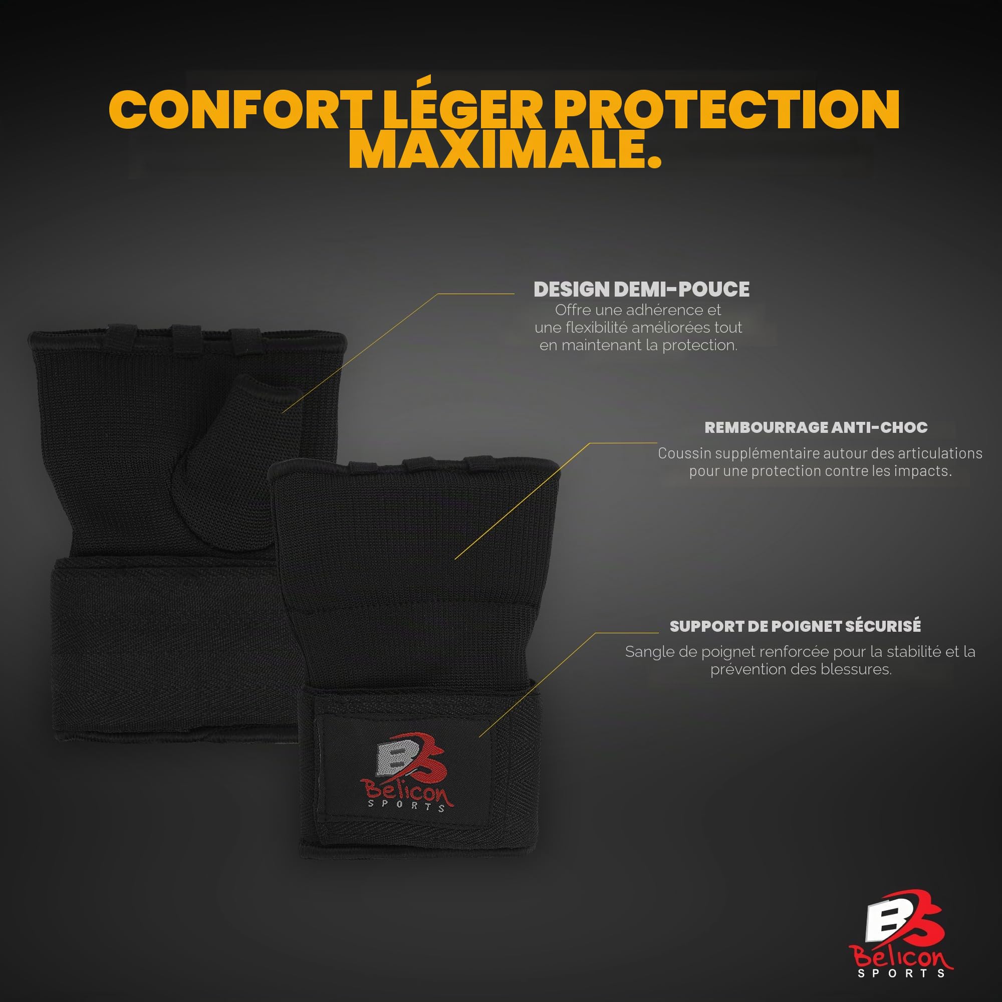 Gants intérieurs de Boxe pour Kickboxing, Boxe et Arts Martiaux, pour Hommes et Femmes