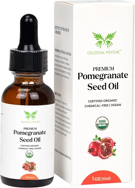 Celestial Psyché USDA Certified Organic Pomegranate Seed Oil (1 Oz) 100% Pure Natural, Hexane-Free, Face Moisturizer, Skin Hydration, Nails Natural Beauty Enhancement