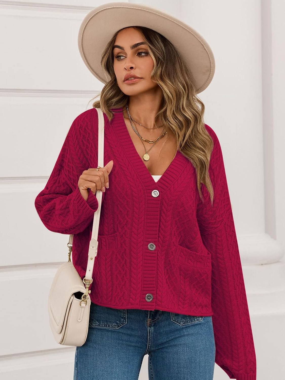 Women's Fall Chunky Knit Open Front Sweaters Long Sleeve Button Cardigan 2025 Loose Short Outerwear Coats - Image 7