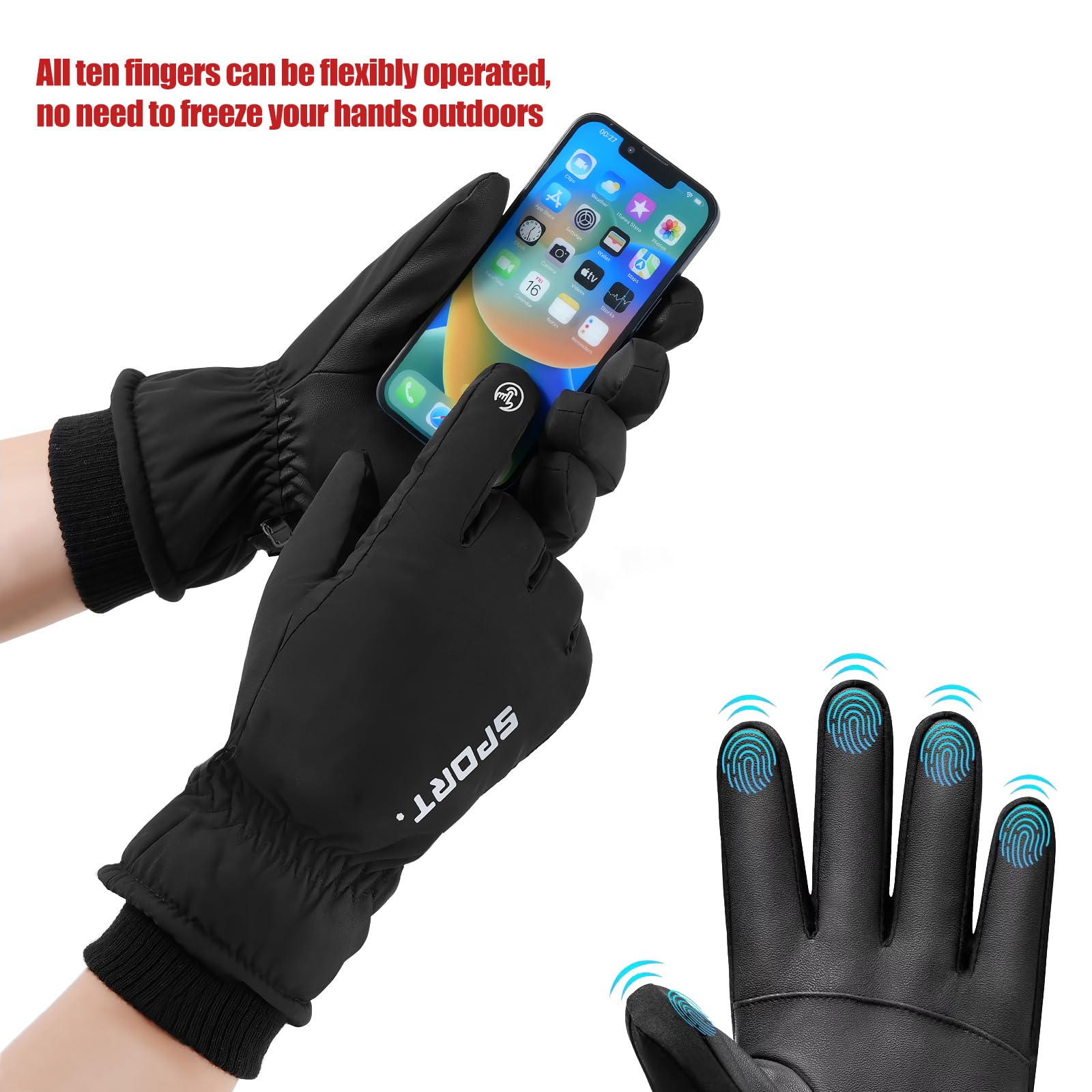 Guantes de Esquí 3M Thinsulate Térmicos Impermeables Antideslizantes con Pantalla Táctil para Hombre y Mujer