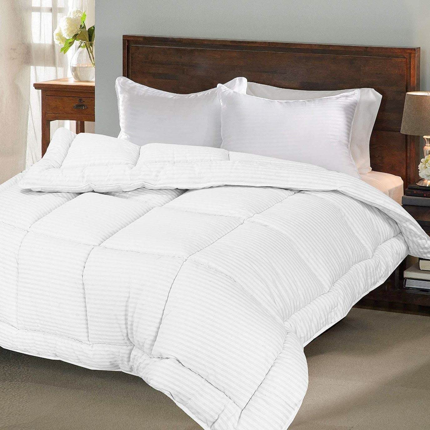 Sleepynights White Hotel Collection Satin Stripe Cotton Rich Duvet - Superking 4.5 Tog