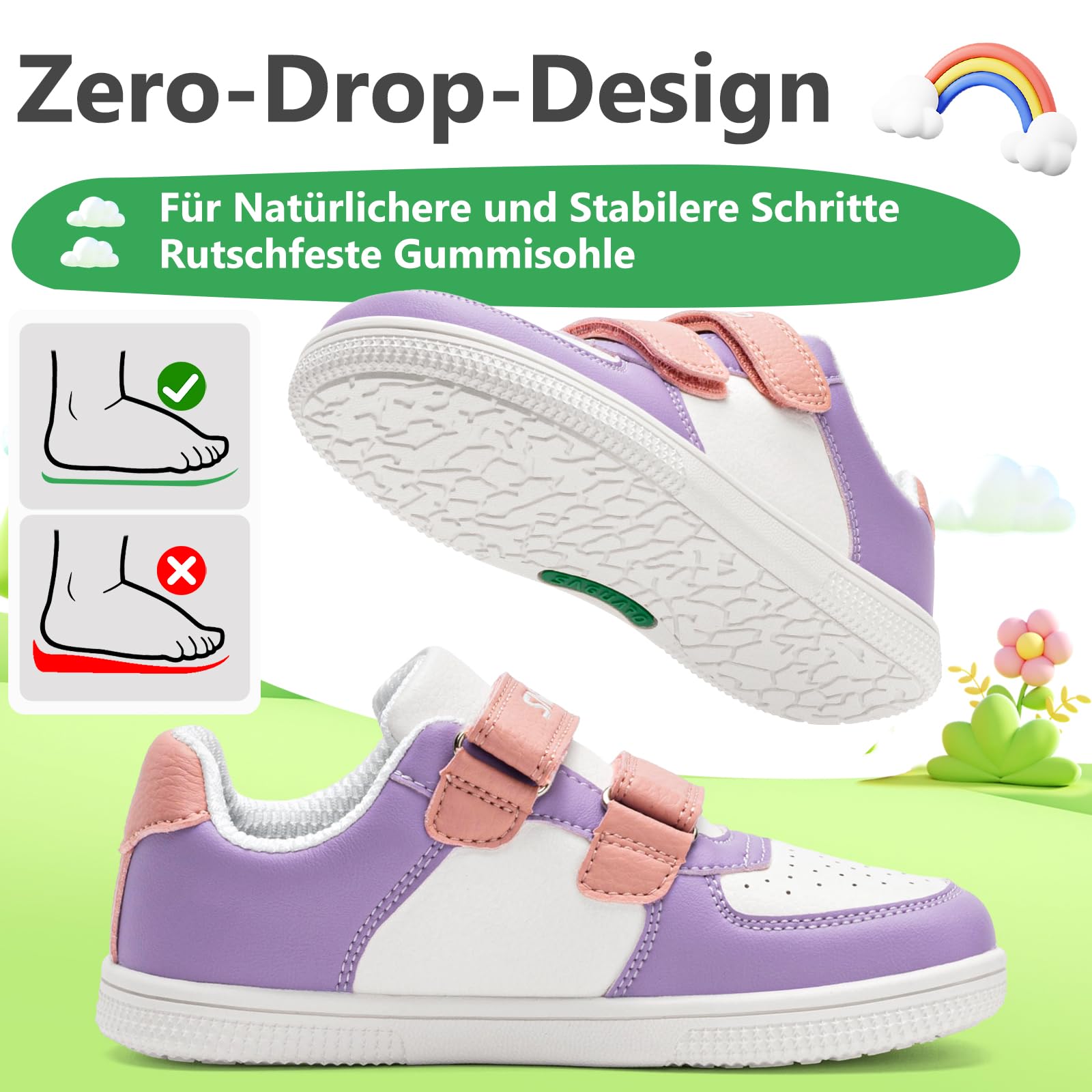 SAGUARO Kinder Barfußschuhe mit Klettverschluss, Breiter Zehenbox und Zero-Drop-Sohle, für Alltag, Kindergarten und Outdoor