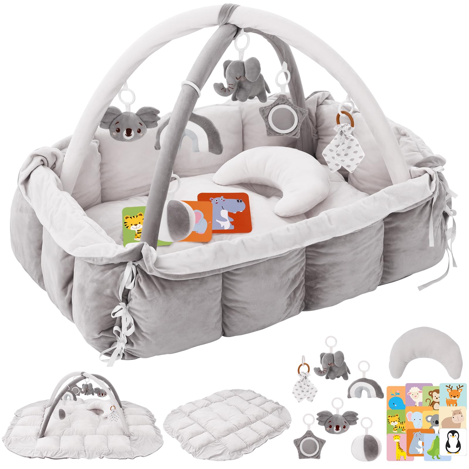 5-in-1 Plush Baby Play Gym Activity Mat Baby Play Mats Baby Gym with Convertible Design Tummy Time Mat