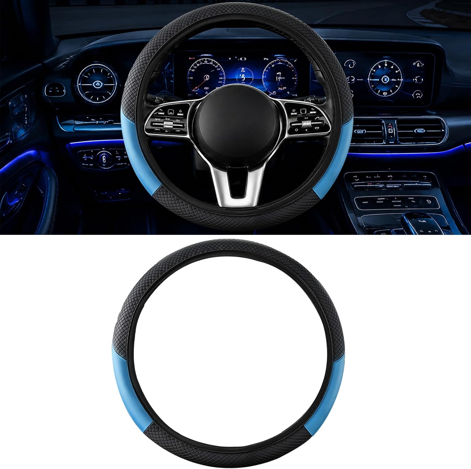 Car Steering Wheel Cover, 15 inch Carbon Fiber Microfiber Anti-Slip Breathable PU Leather Elastic Steering Wheel Protector, Car Interior Accessories for Most Cars (Purple)