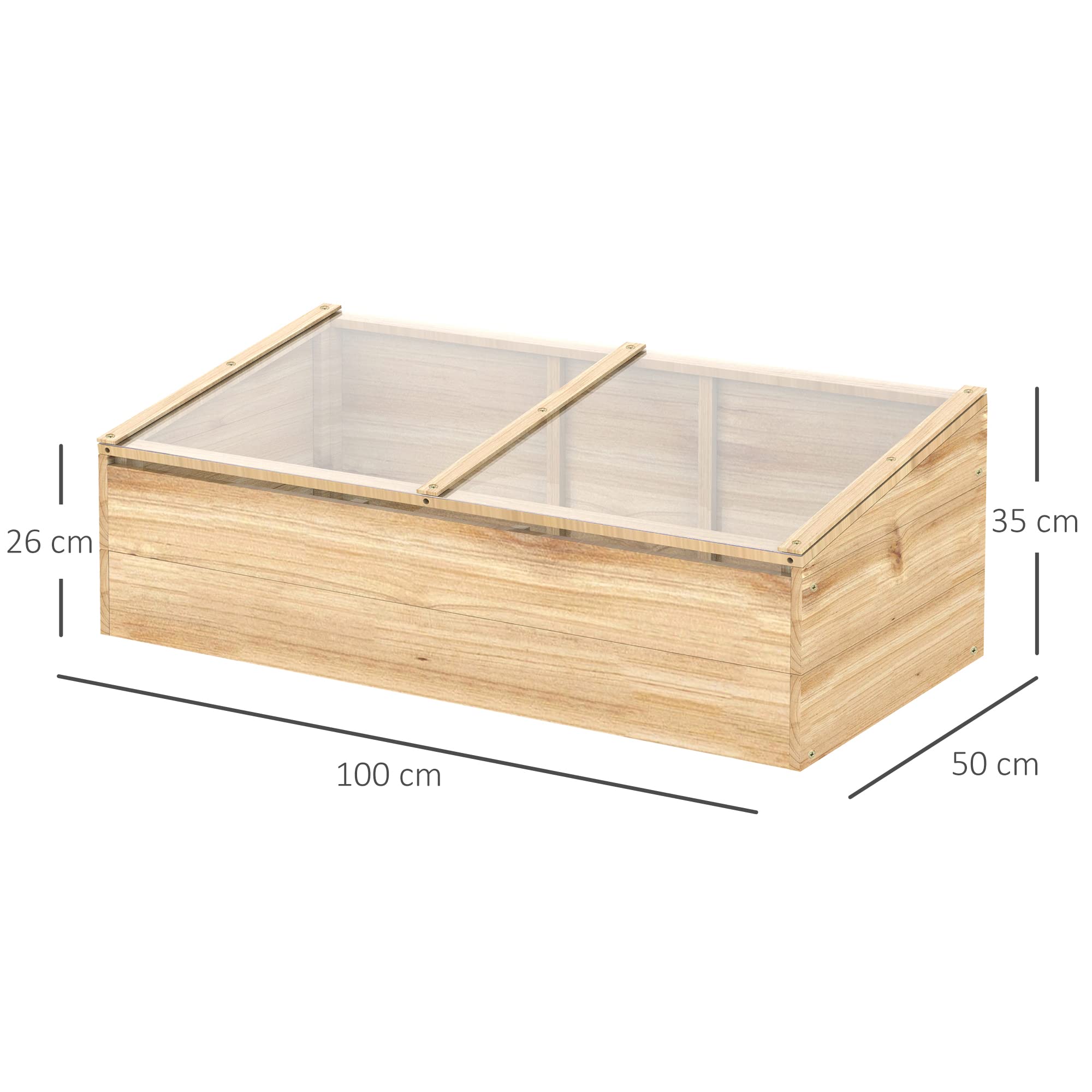 Szklarnia Outsunny skrzynia inspektowa grządka szklarnia ogród system sadzenia do ogrodu i na balkon, 100 x 50 x 35 cm, kolor naturalny, jodła, panel PC