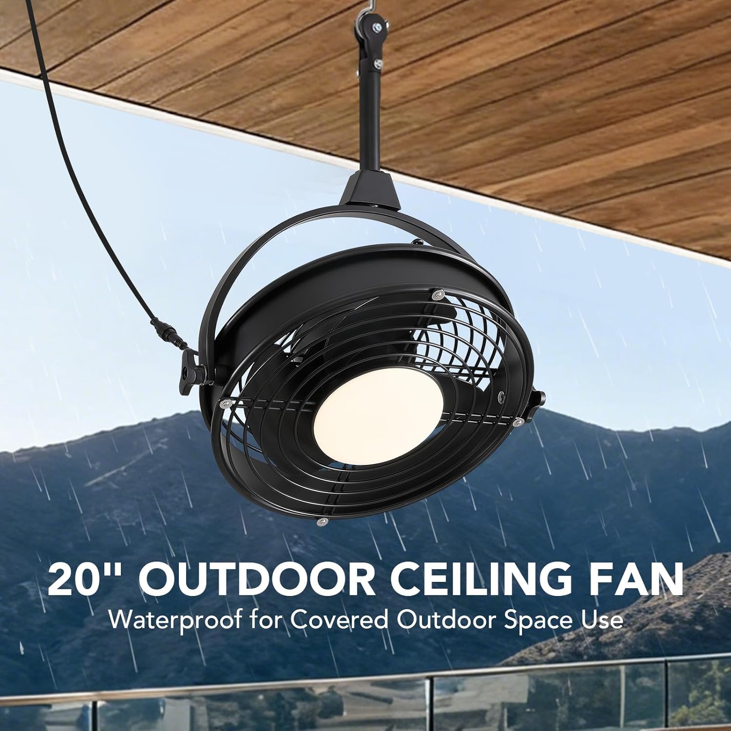 20" Outdoor Ceiling Fan with Lights, Waterproof Gazebo Hanging Fan with Remote Control, Plug in Caged Ceiling Fan with 3CCT Dimmable 6-Speeds for Patio Porch Pergola