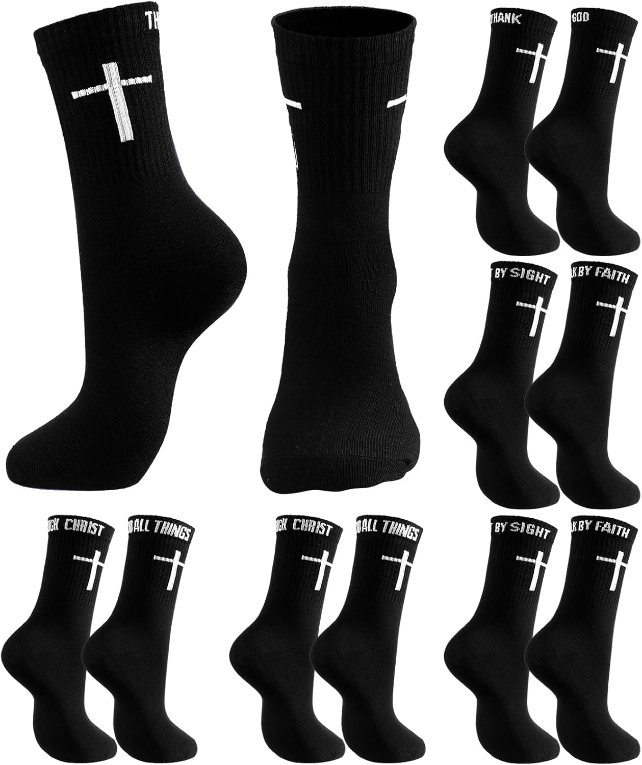 Christian Cross Socks Bulk Inspirational Religious Crew Socks with Bible Verse for Men Youth Catholic Saint God
