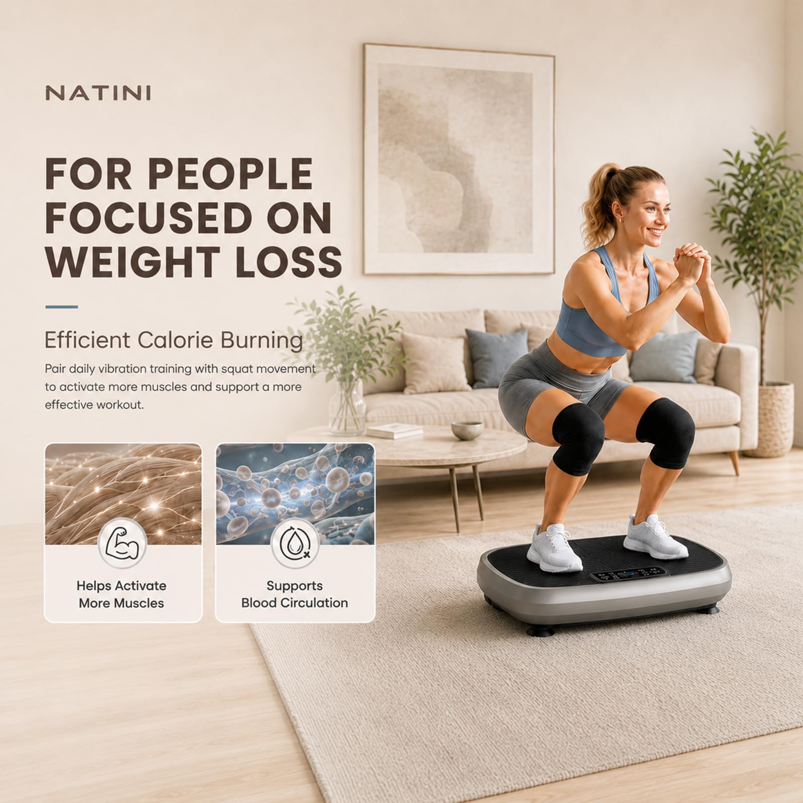 Natini - Placa de vibración, máquina de ejercicio con plataforma de vibración para todo el cuerpo con altavoz Bluetooth, equipo de fitness en casa para bajar de peso y tonificación (tamaño grande)
