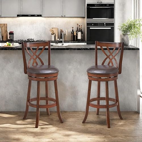 Miniatura 16 de ERGOMASTER Juego de taburetes de bar giratorios de 2 a 26 pulgadas de altura de mostrador, de piel sintética y madera de goma, taburetes giratorios