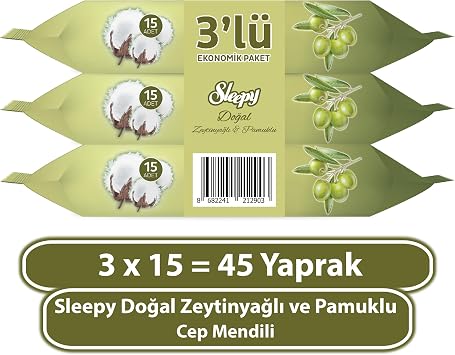 Sleepy Cotton Olive Pocket Wipes 3x15 (45 Leaves)