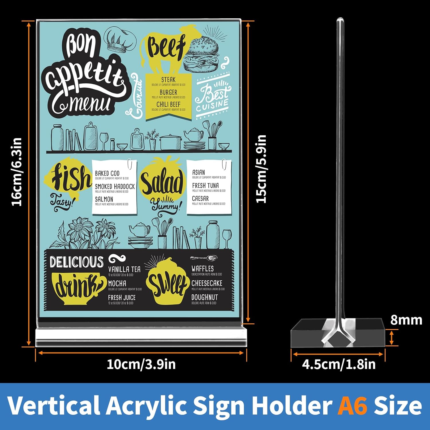Acrylic Sign Holder 4x6 Inch, 3 Pack Sign Holders Vertical , Double Sided Display Clear TableTop Sign Holder, Acrylic Paper Holder for Wedding Reception, Party Decoration, Numbers Picture Frames 4 x 6 inches - 3 pack
