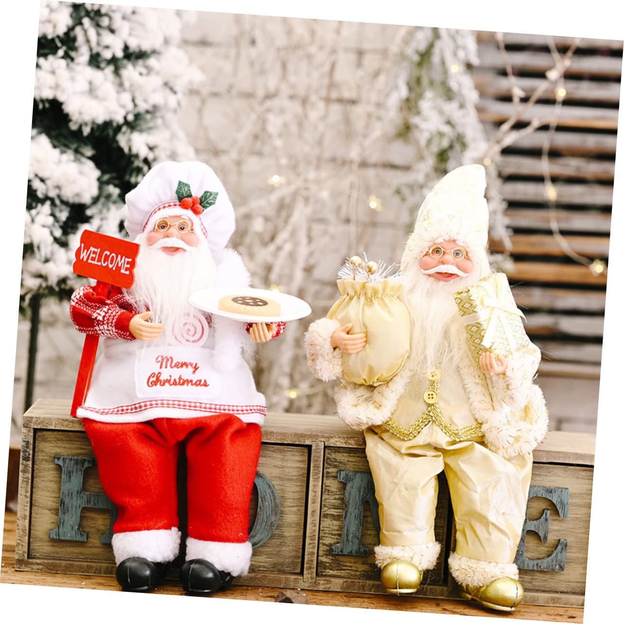 Amosfun 2St Stehender Weihnachtsmann Weihnachts Figuren weihnachtsfigur weihnachtdeko Puppenhausspielzeug Weihnachten Urlaub Weihnachtsstatue Weihnachts-Weihnachtsmann-Statue Stoff Golden