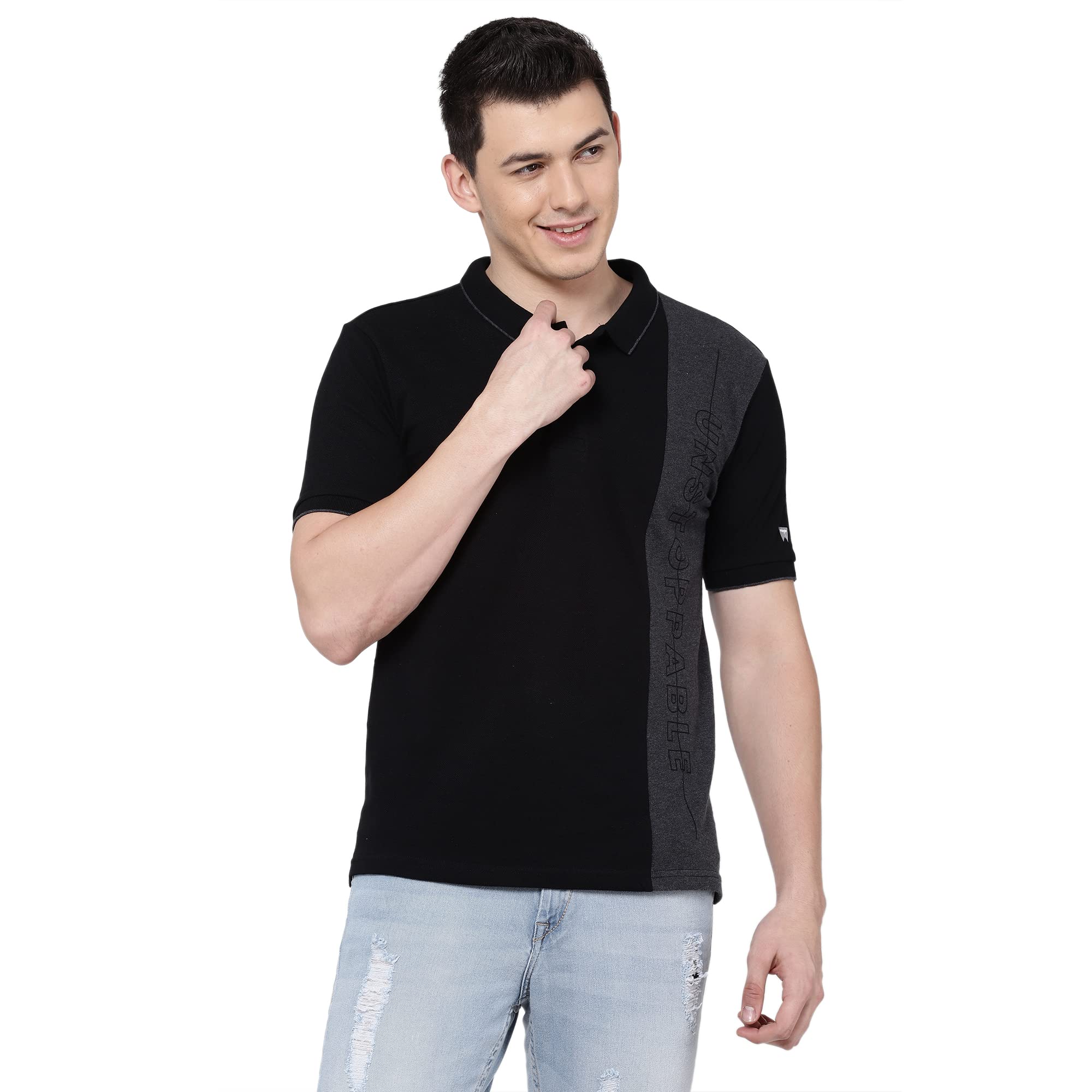 Wrangler Men Black & Dark Grey Cut and Sew Regular Fit T Shirt in black