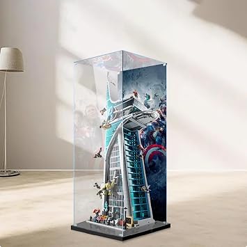 Acrylic Display Case for Lego 76269 Avengers Tower Building Set Dustproof Display Box & Showcase,, Display Box Compatible with Lego 76969 -Only Display case Back Spray