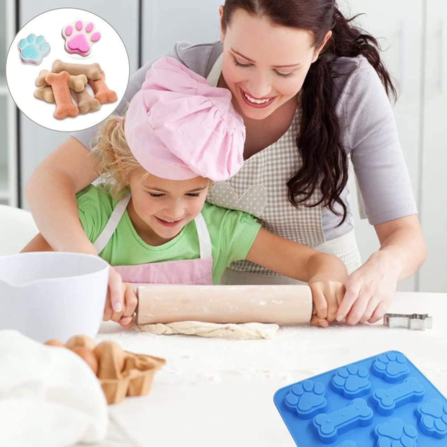 3 Pack Silicone Dog Treat Molds, Puppy Dog Bone & Paw Shapes, Non-Stick Molds for Frozen Treats; for Peanut Butter, Yogurt, Broth & Ice; Flexible; Oven, Freezer, Microwave & Dishwasher Safe