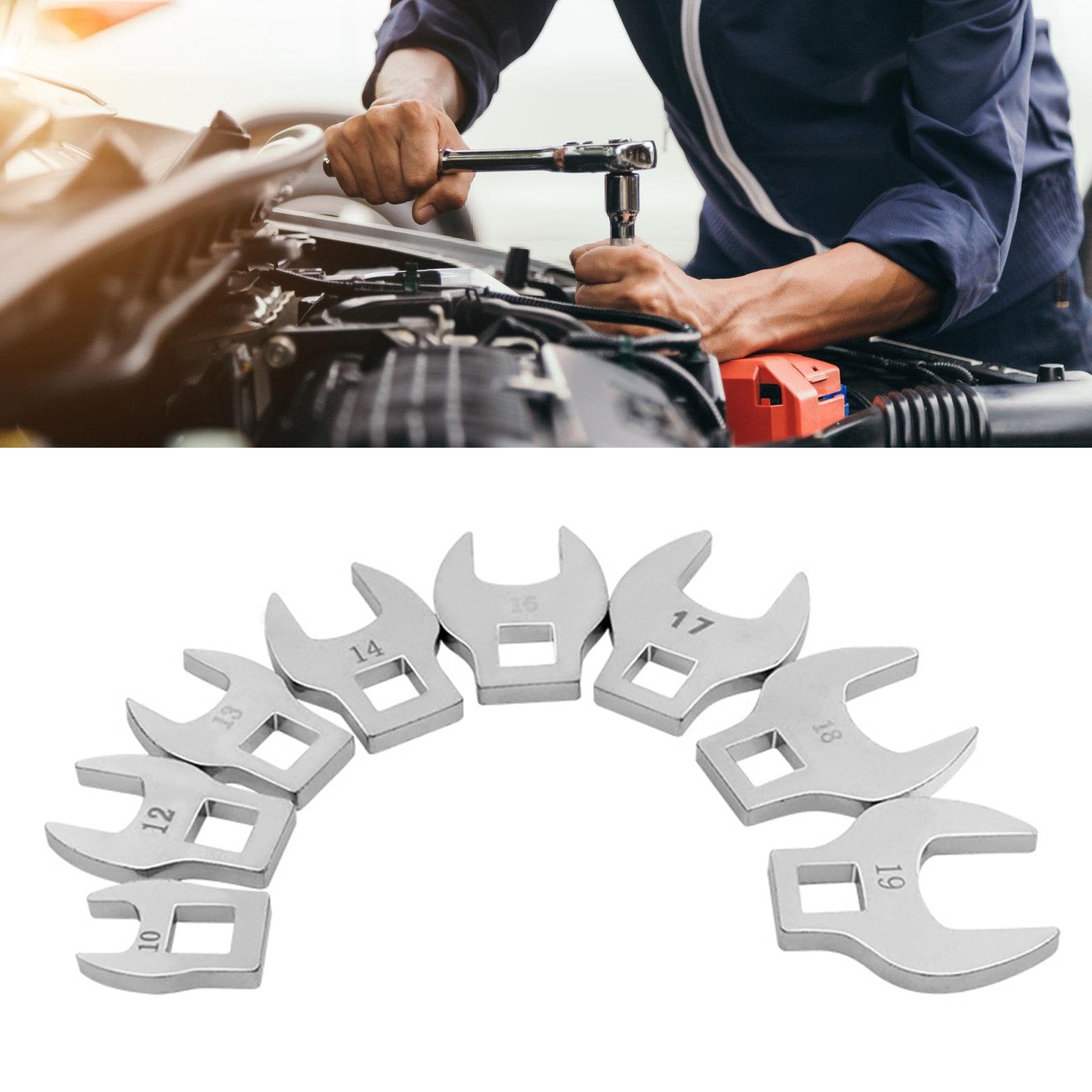 Zestaw kluczy płasko-oczkowych 3/8 cala 8 10-19 mm Narzędzie do grzechotek Klucz mechaniczny Dostęp