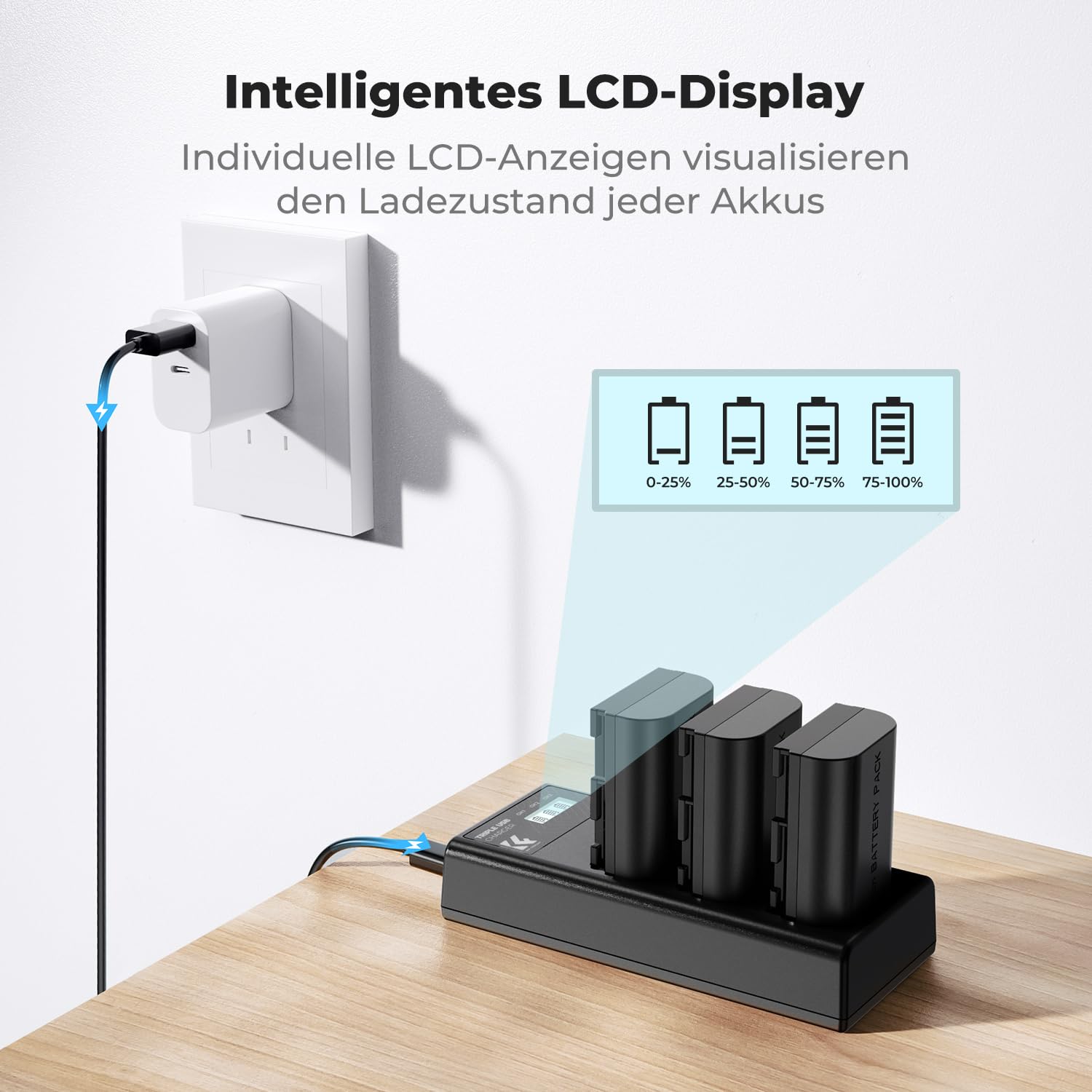 K&F CONCEPT LP-E6NH Akku,2600mAh (3er Pack) und 3-Slot Ladegerät Akku-Kit,Kompatibel mit Canon EOS R7 R5 EOS R6 EOS R 5D II III IV 6D 6D II 7D 7D II 60D 70D 80D 90D