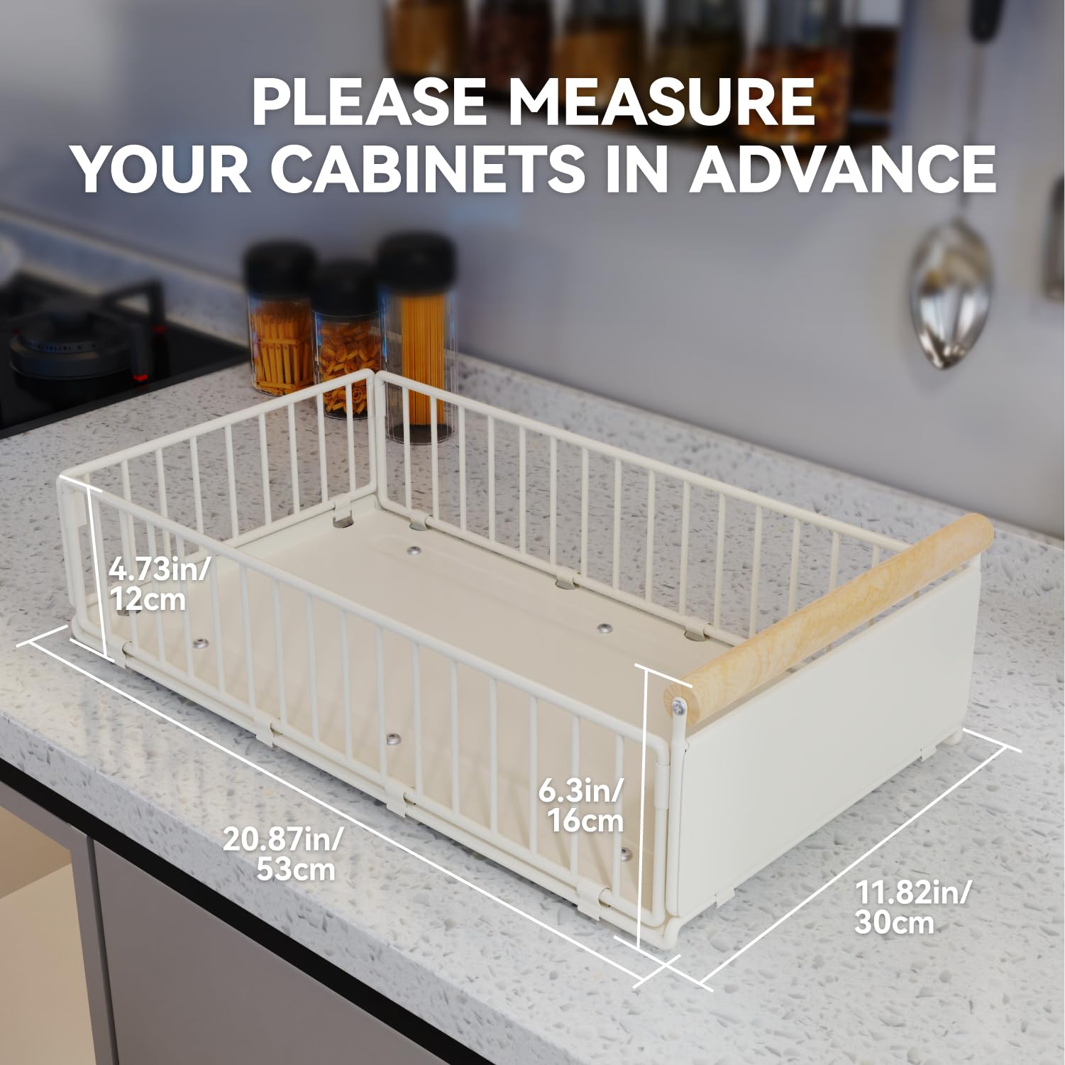 2 Pack de tiroirs coulissants pour armoires, boîte de rangement coulissante avec film adhésif Nano et vis pour la cuisine, le garde-manger ou la salle de bain, 11.82''Lx20.87''Px6.3''H