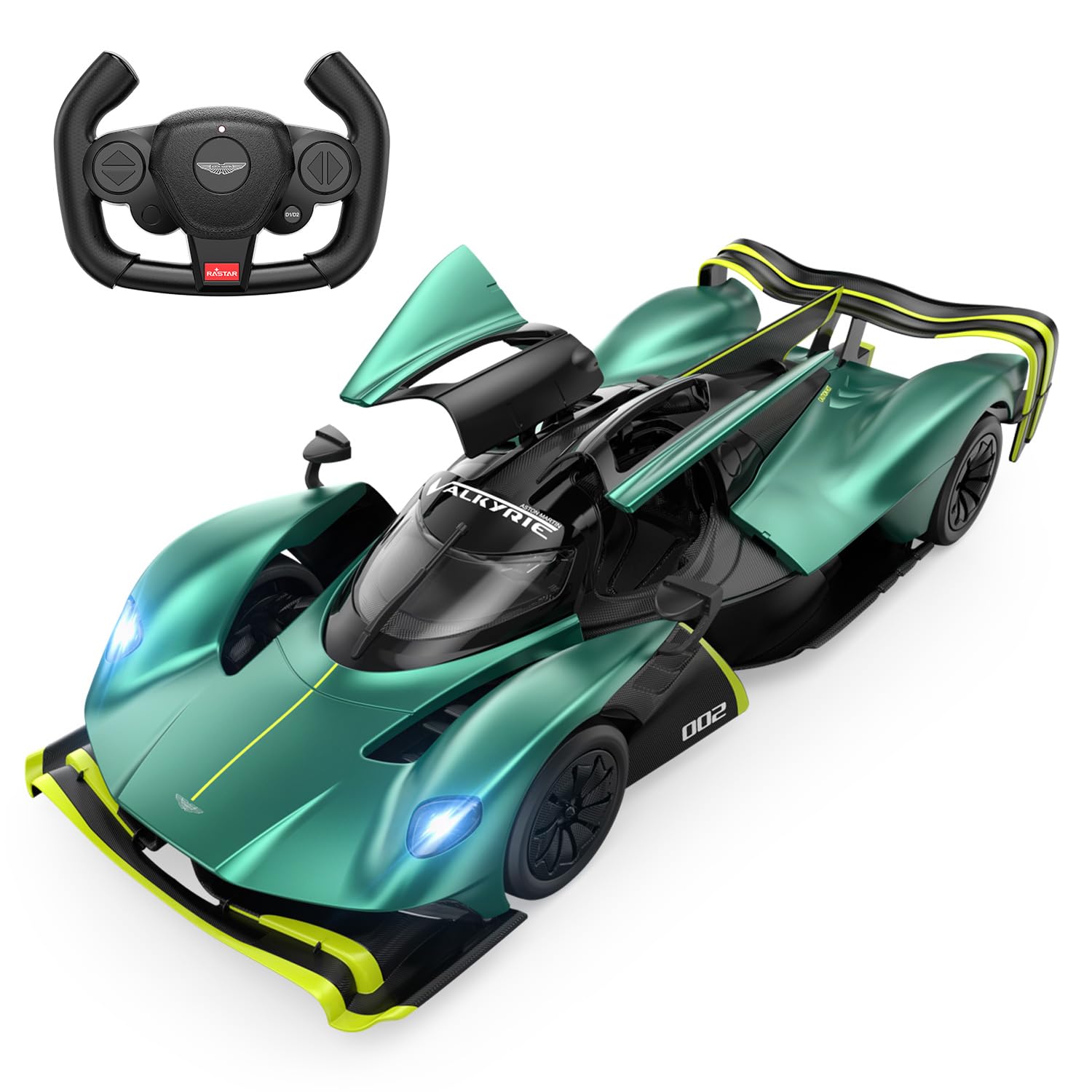 RC Car 1/14 Scale Aston Martin Valkyrie AMR Pro Remote Control Car Aston Martin Valkyrie Model for Kids Boys Adults, Sparkling Green Open Doors 2.4G