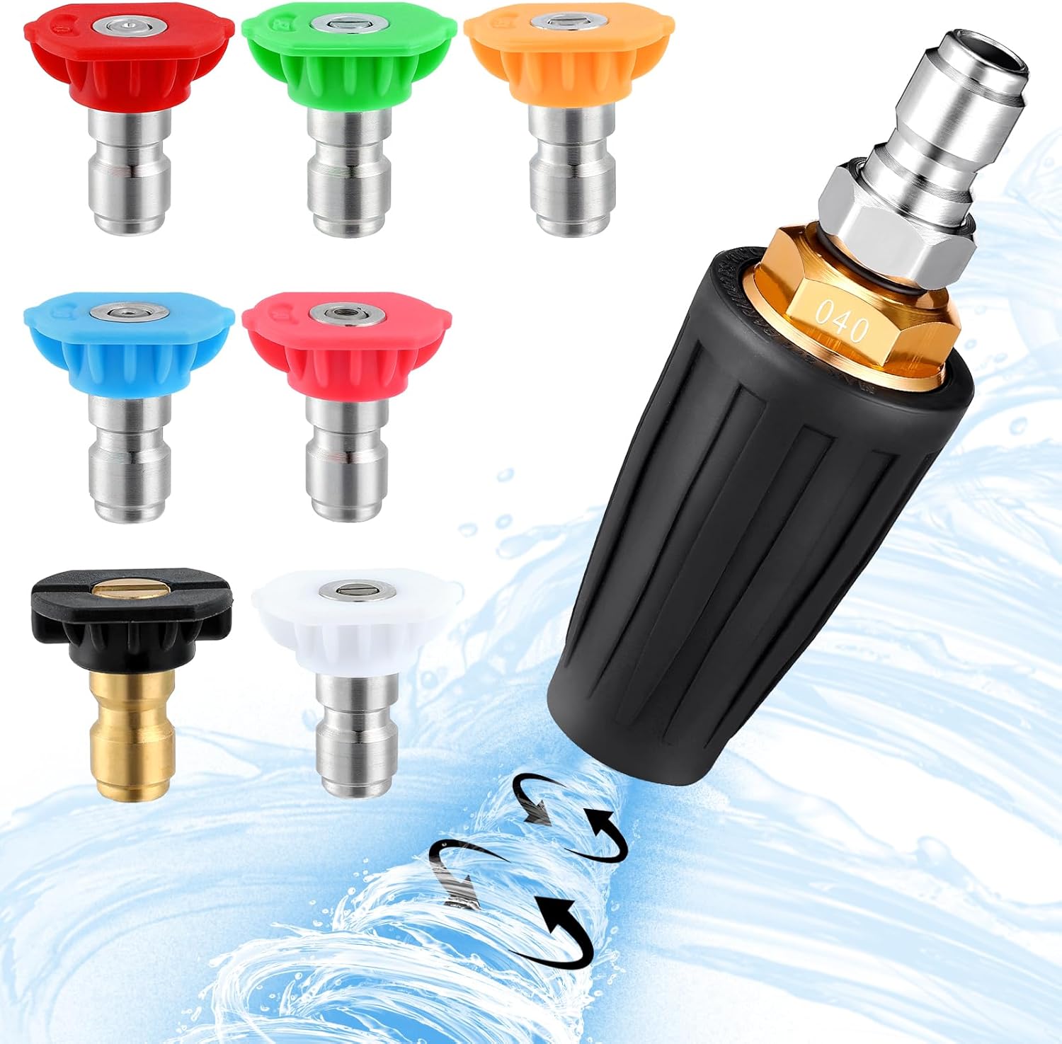 ANPHSIN 4000PSI Pressure Washer Tips Kit - Turbo Nozzle Power Washer with 7 Nozzles 1/4'' Quick Connect, 360° Rotating Spray Pressure Washer Accessories for Cleaning Bricks Concrete (4 GPM)