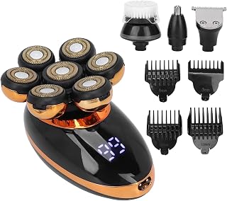 Barbeador elétrico de cabeça, 4 pentes guia recarregáveis por USB 5 em 1 barbeador elétrico de cabelo IPX7 à prova d'água 5 lâminas para cuidados com o cabelo