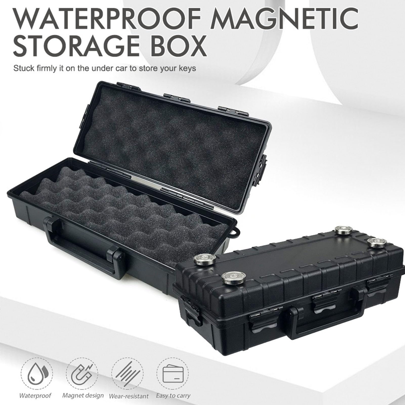 Yunir Caja de Llaves Magnética, Soporte Magnético Portátil para Llaves Debajo del Coche con 4 Imanes Fuertes, 5 Hebillas de Seguridad, Soporte para Llaves Oculto a Prueba de Agua