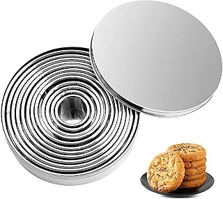 12 ROUND STAINLESS STEEL COOKIE CUTTERS, Round Metal Baking Rings for Pastry, Biscuits&Dough Cutting, Multimary Round Bisc...