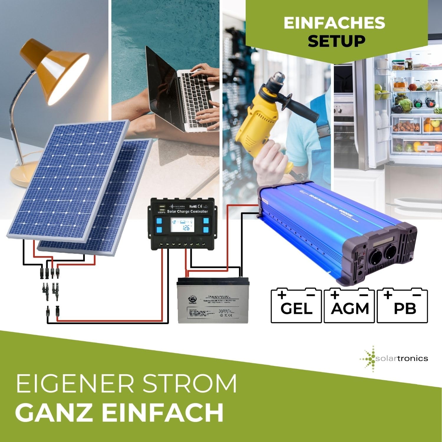 solartronics Przetwornica napięcia FS4000D 12 V 4000 W Czysty sinus niebieski m. Wyświetlacz falownik inwerter