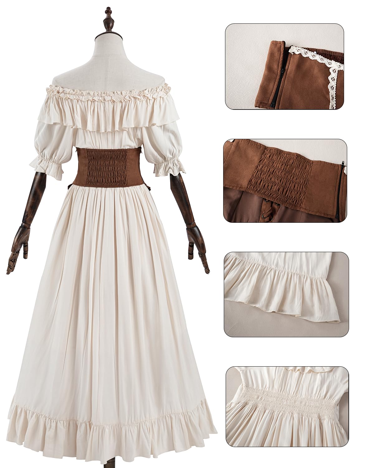 Fiamll Robe médiévale à manches courtes pour femme - Robe longue Renaissance - Vêtement victorien - Ourlet haut - Robe de soirée pour les festivals médiévaux et le carnaval
