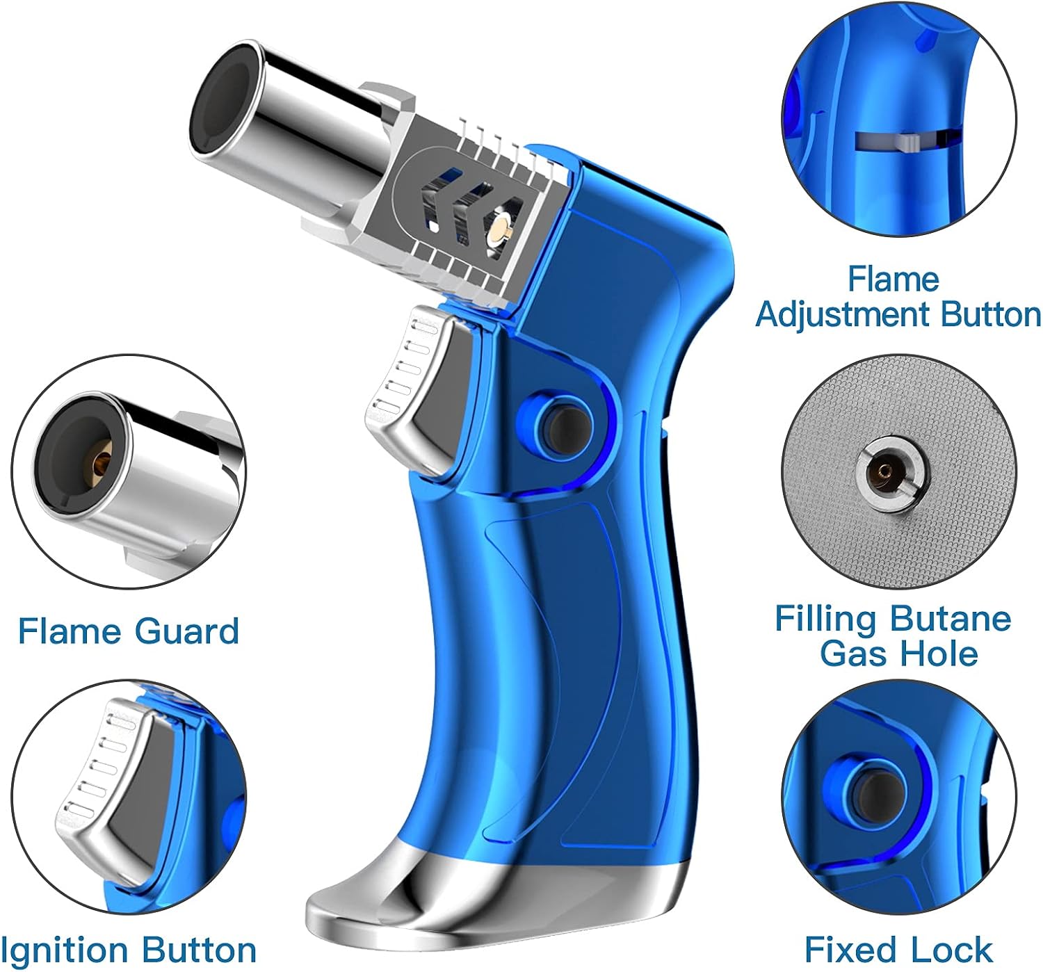 ZEBRE Butane Torch, Blow Torch Lighter Mini, Windproof Refillable Butane Fuel Torch Lighter, Ideal for Cooking Grill BBQ Candle Camping Outdoor Home (Butane Gas Not Included), Blue