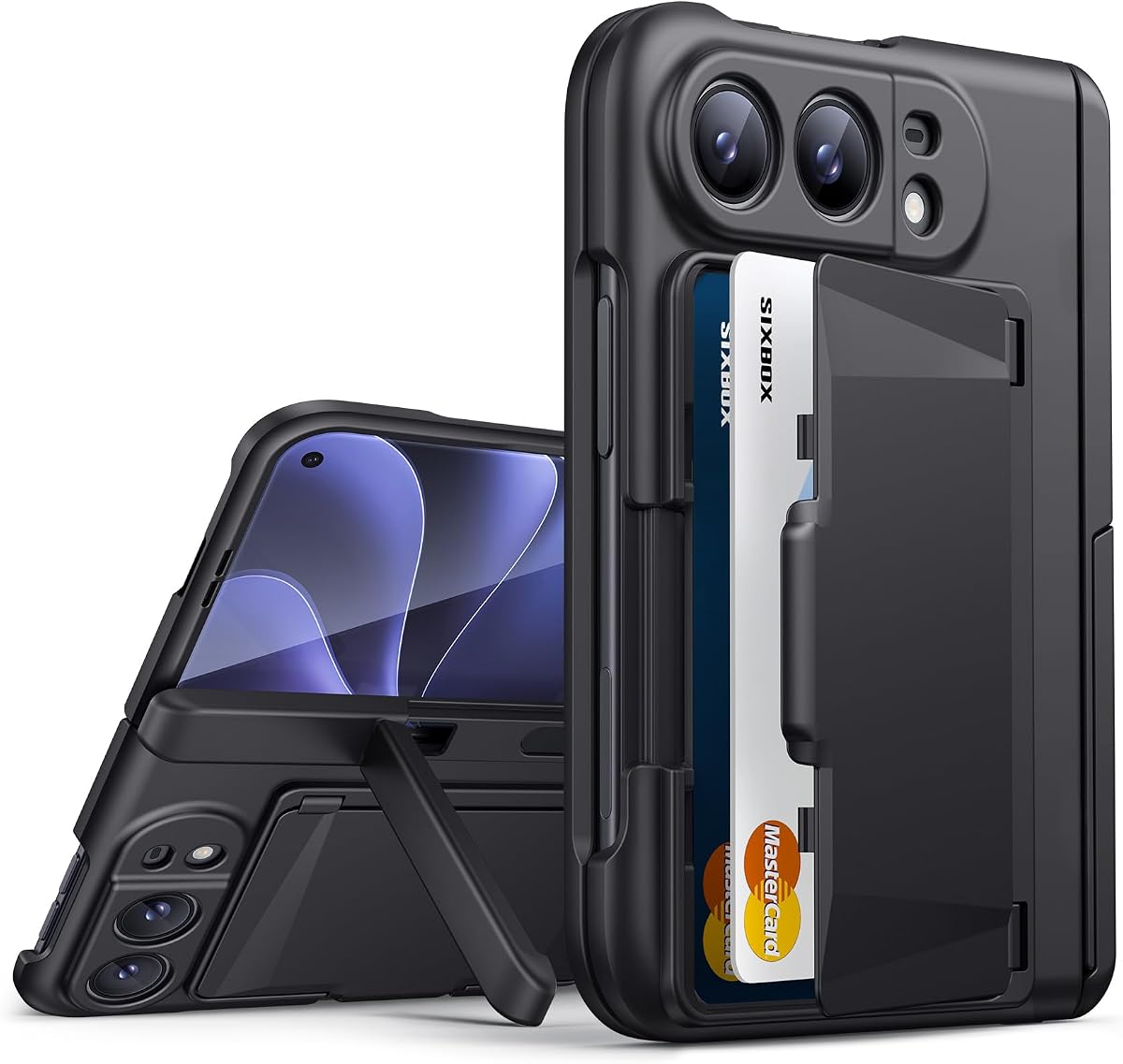 for iPhone Duo Case with Card Holder, Hinge Protection, Black